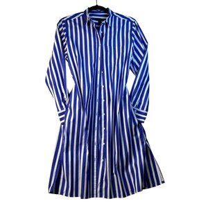 J.Crew Blue White Striped Long-Sleeve Button-Down Shirt Dress XS Preppy Oldmoney